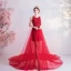 Charming Red Evening Dresses  2020 A-Line / Princess Scoop Neck Beading Sequins Lace Flower Sleeveless Cathedral Train Formal Dresses