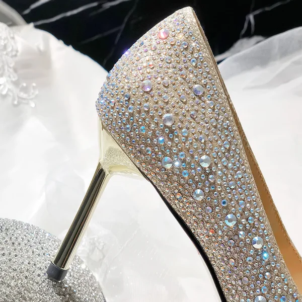 Bling Bling Champagne Wedding Shoes 2020 Rhinestone 8 cm Stiletto Heels Pointed Toe Wedding Pumps