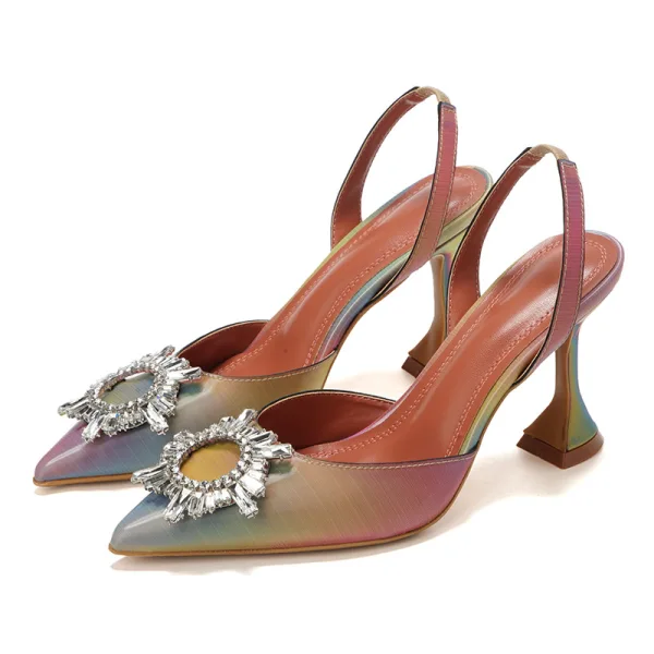 Chic / Beautiful Multi-Colors Rainbow Street Wear Womens Sandals 2020 7 cm Stiletto Heels Crystal Rhinestone Pointed Toe Sandals
