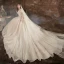 Charmant Champagne Robe De Mariée 2020 Princesse Encolure Dégagée Perlage Paillettes En Dentelle Fleur Manches Courtes Dos Nu Cathedral Train