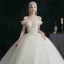 Simple Ivoire Robe De Mariée 2021 Robe Boule De l'épaule Perlage Cristal Paillettes Sans Manches Dos Nu Royal Train Mariage