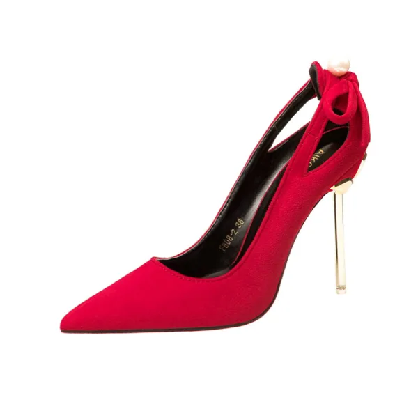 Prisvärd Röd Casual Mocka Pumps 2020 10 cm Stilettklackar Spetsiga Pumps