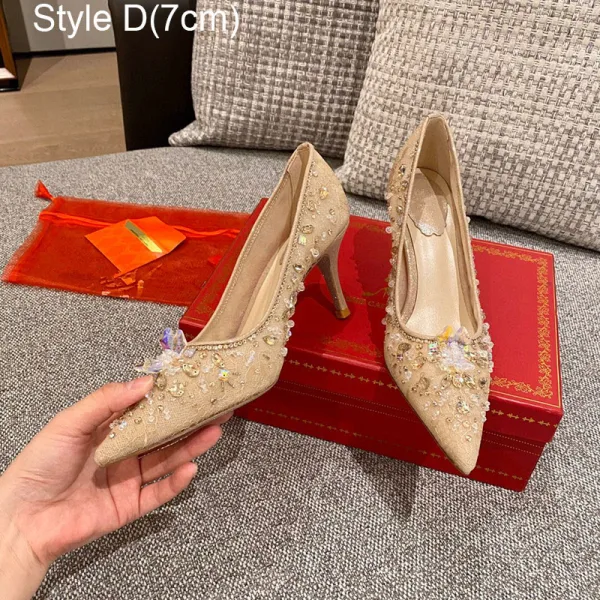 Charming White Rhinestone Leather Wedding Shoes 2021 Lace 7 cm Stiletto Heels Pointed Toe Wedding Pumps High Heels