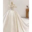 High-end Ivory Satin Wedding Dresses 2021 Ball Gown Off-The-Shoulder Puffy Short Sleeve Royal Train Wedding