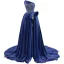 Haut de Gamme Bleu Marine Satin Fendue devant Robe De Bal 2021 Princesse Bustier Perlage Faux Diamant Sans Manches Dos Nu Tribunal Train Robe De Ceremonie