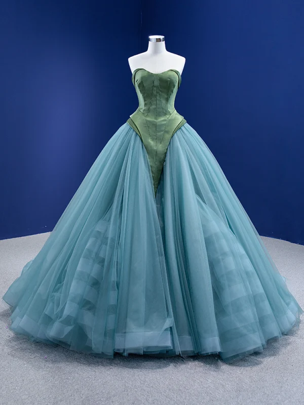 Schöne Dunkelgrün Blau Ballkleid Ballkleider 2021 Bandeau Ärmellos Rückenfreies Sweep / Pinsel Zug Festliche Kleider