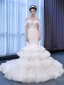 High End Weiß Perlenstickerei Spitze Blumen Brautkleider / Hochzeitskleider 2021 Meerjungfrau Bandeau Ärmellos Rückenfreies Hof-Schleppe Hochzeit