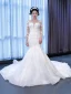 High-end White Beading Sequins Wedding Dresses 2021 Trumpet / Mermaid Scoop Neck Long Sleeve Cathedral Train Wedding