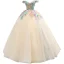 Flower Fairy Chic / Beautiful Champagne Pearl Lace Flower Prom Dresses 2021 Ball Gown Off-The-Shoulder Sleeveless Backless Floor-Length / Long Formal Dresses