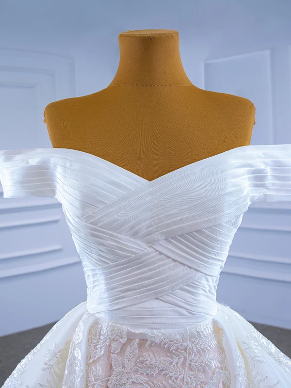 High End Weiß Spitze Blumen Brautkleider / Hochzeitskleider 2021 Meerjungfrau Off Shoulder Kurze Ärmel Rückenfreies Hof-Schleppe Hochzeit