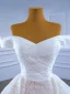 High End Weiß Spitze Blumen Brautkleider / Hochzeitskleider 2021 Meerjungfrau Off Shoulder Kurze Ärmel Rückenfreies Hof-Schleppe Hochzeit