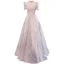 Chic / Belle Argenté En Dentelle Fleur Robe De Bal 2021 Princesse Col Haut Perlage Perle Faux Diamant Paillettes Manches Courtes Dos Nu Longue Robe De Ceremonie