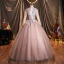 Chic / Belle Rougissant Rose Paillettes Robe De Bal 2021 Robe Boule Col Haut Manches Longues Dos Nu Ceinture Longue Robe De Ceremonie
