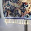 Chinese style Navy Blue Embroidered Satin Cheongsam 2021 Trumpet / Mermaid High Neck Beading Tassel Short Sleeve Ankle Length Cheongsam / Qipao