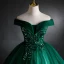 Elegant Dark Green Prom Dresses 2021 Ball Gown Off-The-Shoulder Beading Sequins Lace Flower Sleeveless Backless Floor-Length / Long Formal Dresses