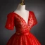 Chic / Belle Rouge Robe De Bal 2021 Robe Boule Encolure Dégagée Perlage Paillettes Manches Courtes Dos Nu Ceinture Longue Robe De Ceremonie