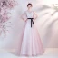 Chic / Belle Rougissant Rose Robe De Bal 2021 Princesse Encolure Dégagée Perlage Perle Faux Diamant En Dentelle Fleur Manches Courtes Dos Nu Noeud Ceinture Longue Robe De Ceremonie