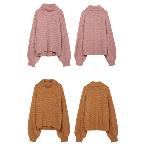 Comfortable Brown Fall Casual Winter Knitting Sweaters 2021 High Neck Long Sleeve Loose Women Tops