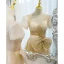 Élégant Champagne Robe De Bal Princesse 2021 V-Cou Noeud Paillettes Perle Manches Courtes Dos Nu Longue Robe De Ceremonie