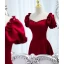 Chic / Beautiful Burgundy Prom Dresses 2021 Satin A-Line / Princess Square Neckline Beading Ruffle Short Sleeve Backless Floor-Length / Long Formal Dresses