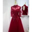 Elegant Burgundy Prom Dresses 2021 A-Line / Princess High Neck Beading Rhinestone Lace Flower 3/4 Sleeve Backless Floor-Length / Long Formal Dresses