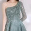 Charmant Vert Jade Paillettes Robe De Soirée 2021 Princesse Une épaule Manches Longues Dos Nu Thé Longueur Soirée Robe De Ceremonie