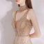 Haut de Gamme Scintillantes Champagne Robe De Soirée 2021 Trompette / Sirène Col Haut Perlage Perle Paillettes Sans Manches Dos Nu Train De Balayage Soirée Robe De Ceremonie
