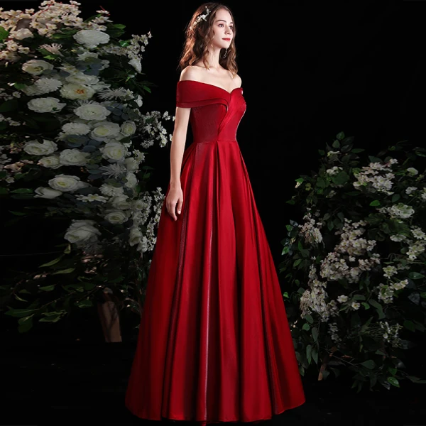 Chic / Belle Bordeaux Robe De Bal 2021 Princesse De l'épaule Manches Courtes Dos Nu Longue Promo Robe De Ceremonie