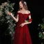 Charming Burgundy Pleated Prom Dresses 2021 A-Line / Princess Off-The-Shoulder Sleeveless Backless Split Front Floor-Length / Long Formal Dresses