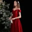 Elegant Burgundy Satin Prom Dresses 2021 A-Line / Princess Short Sleeve Backless Floor-Length / Long Prom Formal Dresses