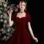 Élégant Bordeaux Daim Robe De Bal 2021 Princesse Encolure Carrée Manches Courtes Dos Nu Longue Promo Robe De Ceremonie