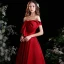 Fashion Burgundy Satin Prom Dresses 2021 A-Line / Princess One-Shoulder Bow Sleeveless Backless Floor-Length / Long Formal Dresses