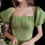 Chic / Beautiful Sage Green Satin Prom Dresses 2021 A-Line / Princess Off-The-Shoulder Puffy Short Sleeve Backless Floor-Length / Long Formal Dresses