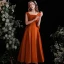 Fashion Orange Homecoming Satin Graduation Dresses 2021 A-Line / Princess Square Neckline Sleeveless Backless Bow Tea-length Formal Dresses