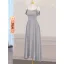 Modest / Simple Grey Satin Bridesmaid Dresses 2021 A-Line / Princess Spaghetti Straps Short Sleeve Backless Tea-length Wedding Party Dresses