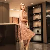 Modern / Fashion Champagne Party Dresses 2017 Sweetheart Sleeveless Ruffle Knee-Length Metal Sash