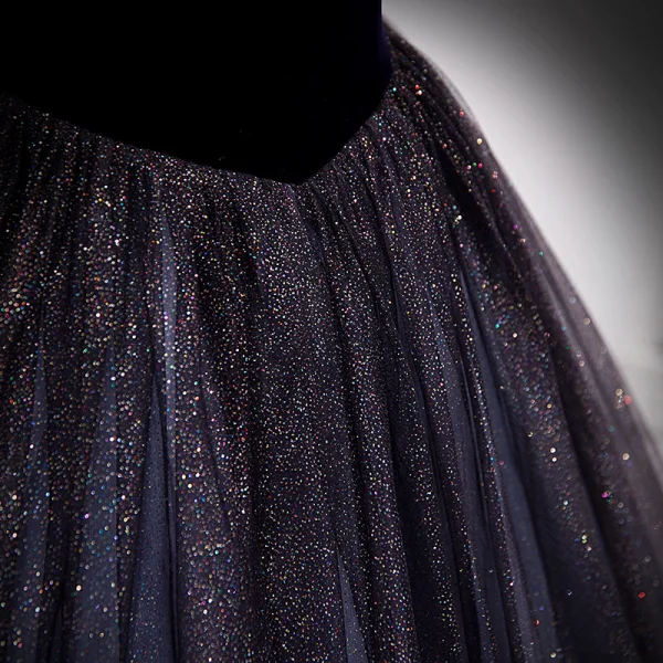 Glitzernden Schwarz Prinzessin Ballkleider 2021 Eckiger Ausschnitt Pailletten Ärmel Rückenfreies Lange Ball Festliche Kleider