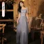 Fashion Sky Blue Beading Sequins Bridesmaid Dresses 2021 A-Line / Princess Pearl Rhinestone Short Sleeve Backless Floor-Length / Long Wedding Party Dresses