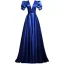 Vintage / Retro Royal Blue Prom Dresses 2021 A-Line / Princess V-Neck Puffy Short Sleeve Backless Floor-Length / Long Satin Formal Dresses