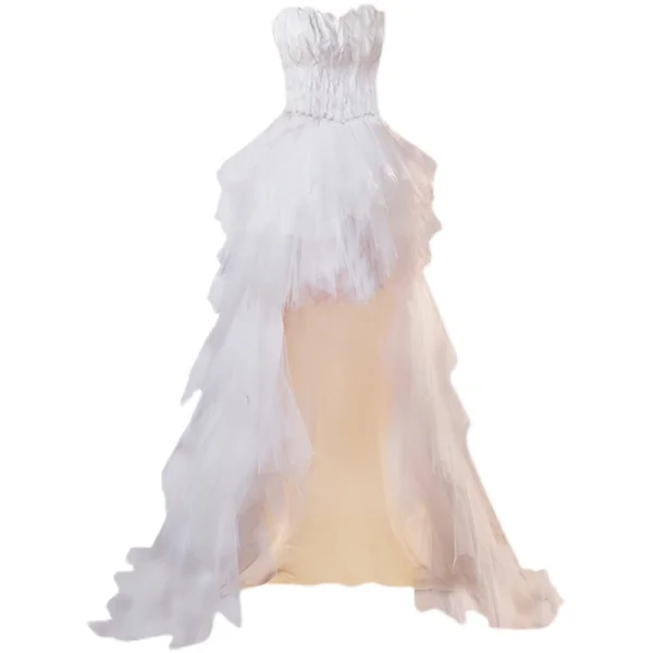 Sexy Weiß Feder Asymmetrisch Brautkleid Kurz 2021 A Linie Bandeau Strass Stoffgürtel Ärmellos Rückenfreies Brautkleider / Hochzeitskleider