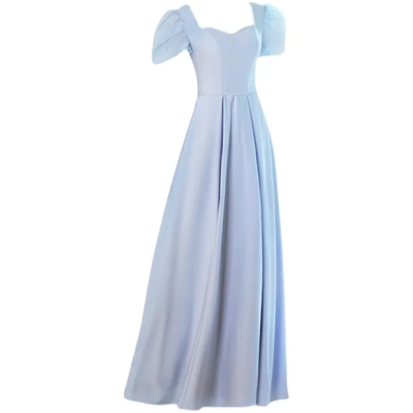 Élégant Bleu Ciel Perle Robe De Bal 2021 Princesse Encolure Carrée Manches Courtes Dos Nu Longue Robe De Ceremonie