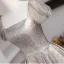 Scintillantes Argenté Glitter Paillettes Satin Robe De Bal 2021 Princesse Encolure Carrée Tachetée Manches Courtes Dos Nu Longue Robe De Ceremonie