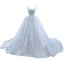 High End Weiß Glanz Perlenstickerei Pailletten Brautkleider / Hochzeitskleider 2021 Ballkleid Eckiger Ausschnitt Ärmellos Rückenfreies Kathedrale Schleppe Hochzeit