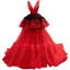 Inhabituel Rouge Volants en Cascade Robe De Mariée 2021 Robe Boule Volants V-Cou Sans Manches Dos Nu Chapel Train Mariage