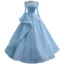 High-end Pool Blue Beading Sequins Prom Dresses 2021 A-Line / Princess High Neck Long Sleeve Sweep Train Formal Dresses