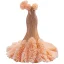 Charmant Luxus / Herrlich Champagner Fallende Rüsche Brautkleider / Hochzeitskleider 2021 Meerjungfrau One-Shoulder Perlenstickerei Perle Pailletten Ärmellos Rückenfreies Sweep / Pinsel Zug Hochzeit