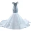 Luxus / Herrlich Fabelhaft Weiß Brautkleider / Hochzeitskleider 2021 Meerjungfrau Bandeau Perlenstickerei Strass Spitze Blumen Ärmellos Rückenfreies Kathedrale Schleppe Hochzeit