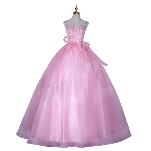 Schöne Pink Ballkleider 2021 Ballkleid Spaghettiträger Ärmellos Rückenfreies Schleife Lange Ball Festliche Kleider