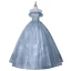 Chic / Beautiful Sage Green Glitter Prom Dresses 2021 Ball Gown Off-The-Shoulder Beading Sequins Short Sleeve Backless Floor-Length / Long Formal Dresses
