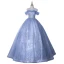 Élégant Bleu Ciel Glitter Perlage Paillettes Robe De Bal 2021 De l'épaule Manches Courtes Dos Nu Longue Robe De Ceremonie